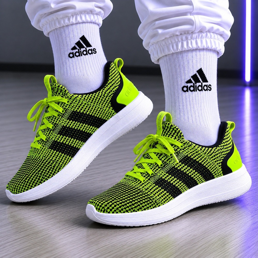 Adidas Element Refine Tricot Solar Slime Green Black Running Shoes Mens 8.5